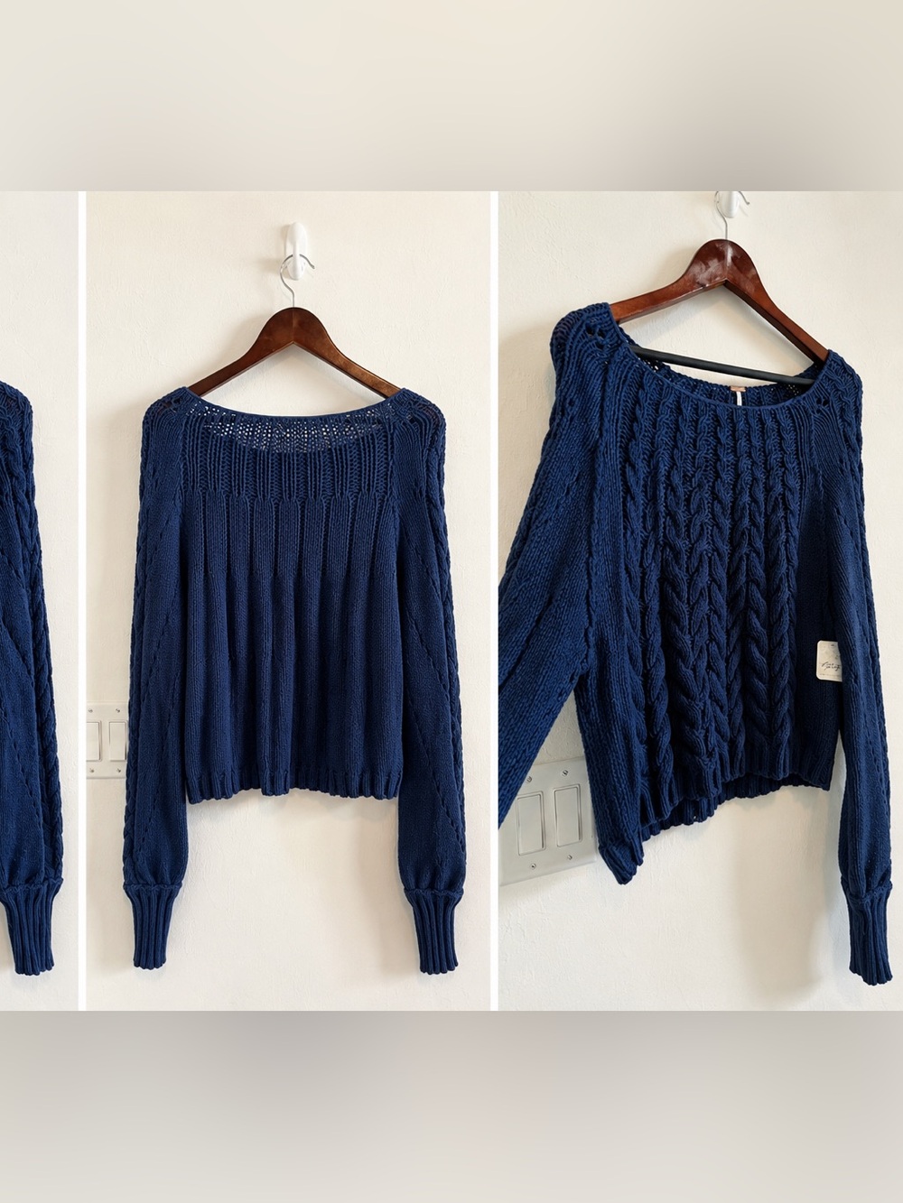 Free People Cable Stitch Pullover Sweater in Blue Sz M - Picture 4 of 4